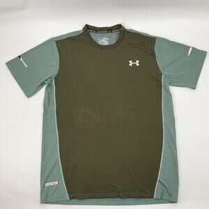 Under Armour HeatGear Fitted Shirt Olive Green 2XL New Reflective Sleeve Sporty